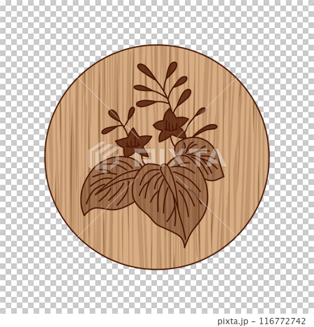 木彫り風円形花札　師走　桐　12月　桐のカス 116772742