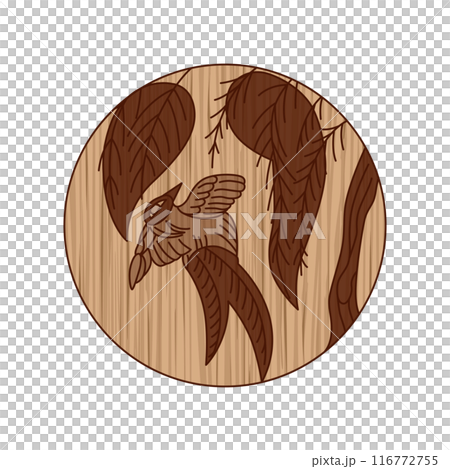 木雕風格圓形花札、下個月、栗子、燕子、十一月、栗子和燕子 木雕風格圓形花札、下個月、栗子、燕子、十一月、栗子和燕子 116772755