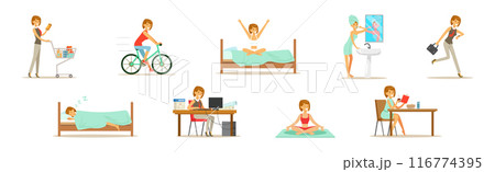 Woman Character Daily Routine Different...のイラスト素材 [116774395] - PIXTA