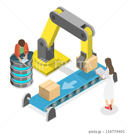 3D Isometric Flat Vector Illustration of Post Delivery Service, Automated Warehouse. Item 3 116774401
