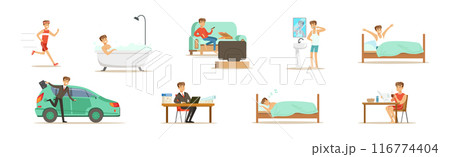 Man Character Daily Routine Different Activity Vector Set 116774404