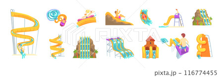 People Character at Aquapark Enjoy Water Slide Vector Set 116774455