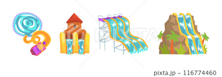 People Character at Aquapark Enjoy Water Slide Vector Set 116774460