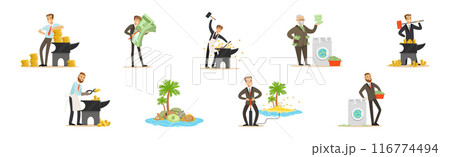 Man Character with Pile of Money as Bribery Funds Vector Set 116774494