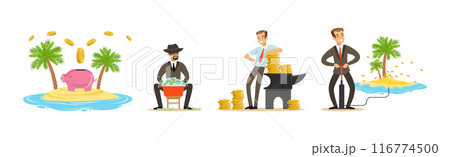 Man Character with Pile of Money as Bribery Funds Vector Set 116774500