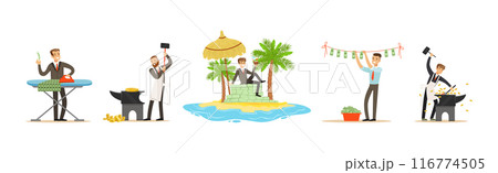 Man Character with Pile of Money as Bribery Funds Vector Set 116774505