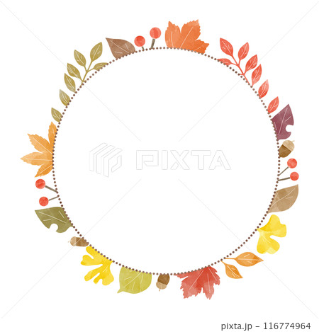 秋の植物の円形フレーム、水彩、紅葉のフレーム 116774964