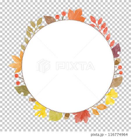 秋の植物の円形フレーム、水彩、紅葉のフレーム 116774964
