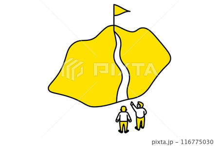 ビジネスのゴールイメージ、目標に向かうシンプルな線画イラスト、アイソメトリック 116775030