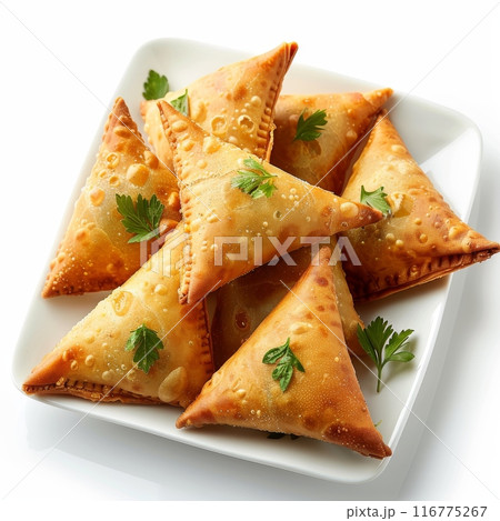 Crispy Fried Samosas on White Plate Crispy Fried Samosas on White Plate 116775267