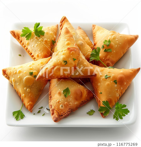 Crispy Fried Samosas on White Plate Crispy Fried Samosas on White Plate 116775269