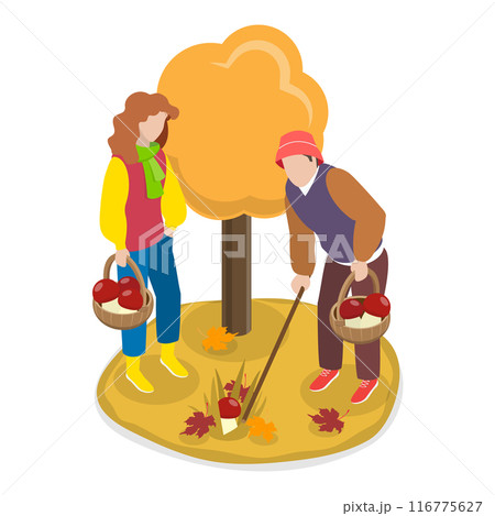 3D Isometric Flat Vector Illustration of Mushroom Picking, Autumn Forest. Item 4 116775627