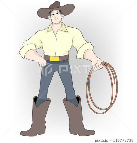 big muscled cowboys playing rope lasso 116775739