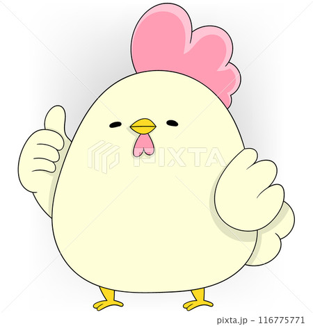 A cartoon chicken is giving a thumbs up. The chicken is yellow and pink 116775771