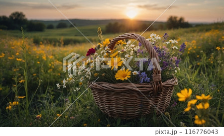 many wildflowers in a basket 116776043