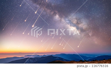 流星群が輝く星空 イラスト 流星群が輝く星空 イラスト 116776316