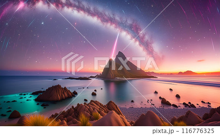 流星群が輝く星空　イラスト 116776325