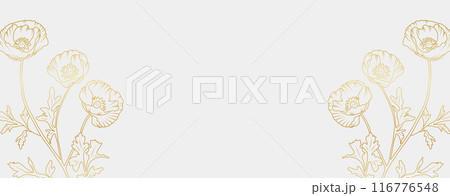 Golden poppy flowers line art isolated on white background. Luxury floral design elements for invitation, wedding, wallpaper, print template, vector illustration 116776548