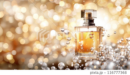 Perfume Bottle in Water Splash With Bokeh Background 116777368