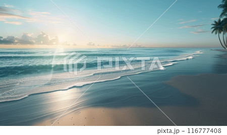Palm Tree Beach at Sunset 116777408