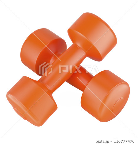 Orange Dumbbells for Strength Training, 3D rendering 116777470
