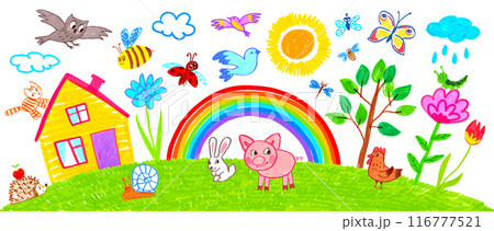 Child drawing of summer landscape 116777521