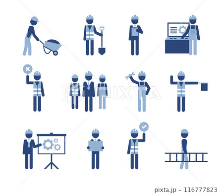 Construction workers pictogram. Repair worker or engineer people set in simple style on white background.  116777823