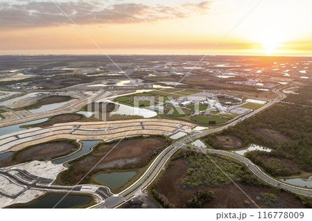 Prepared for building works construction site in Florida rural area. Development of residential housing in US suburbs 116778009