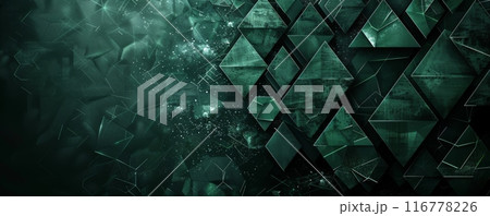 Abstract dark background with green geometric shapes and glowing effects 116778226