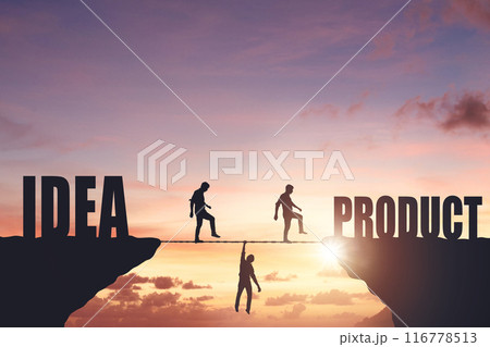 Silhouettes of people walking on a rope between rocks, success concept Silhouettes of people walking on a rope between rocks, success concept 116778513