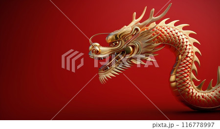Golden Dragon on Red Background Golden Dragon on Red Background 116778997