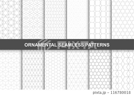 Collection of ornamental geometric seamless patterns in vintage style. Collection of ornamental geometric seamless patterns in vintage style. 116780018