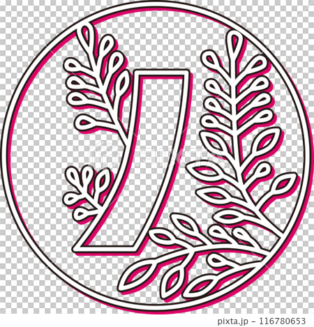 彩色陰影圓形簡單花札、汶月、萩、紅短、七月、萩、紅短 116780653