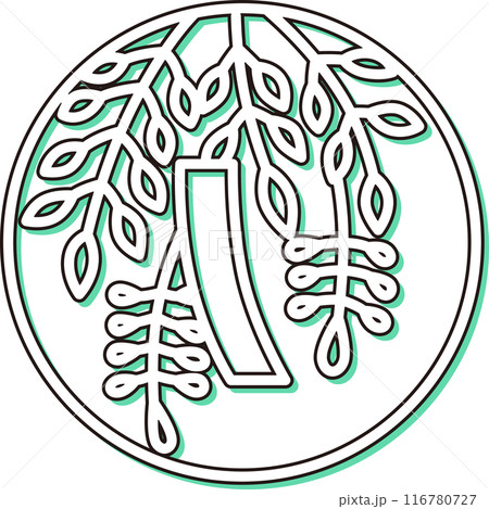 カラーシャドウの円形ミニ花札　卯月　藤　赤短　4月　藤に赤短 116780727