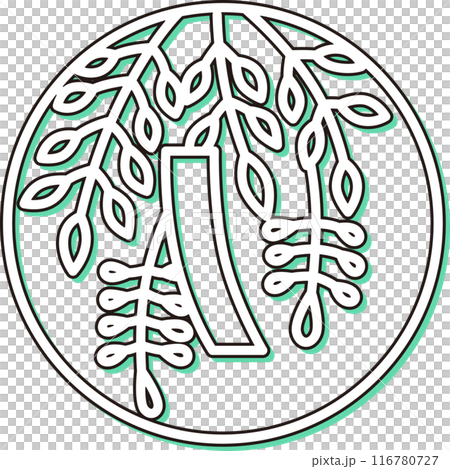 カラーシャドウの円形ミニ花札　卯月　藤　赤短　4月　藤に赤短 116780727