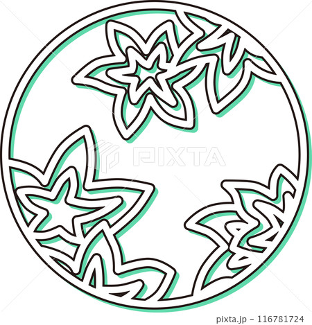 カラーシャドウの円形ミニ花札　神無月　紅葉　10月　紅葉のカス 116781724