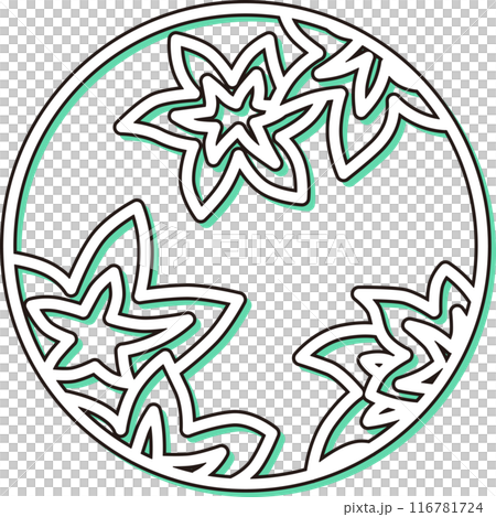 カラーシャドウの円形ミニ花札　神無月　紅葉　10月　紅葉のカス 116781724