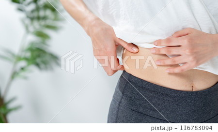 お腹を触るミドル女性　ダイエット 116783094