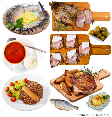 Set of russian dishes isolated on white Set of russian dishes isolated on white 116783329