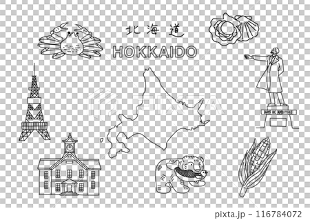 Simple hand-drawn Hokkaido illustration set Simple hand-drawn Hokkaido illustration set 116784072