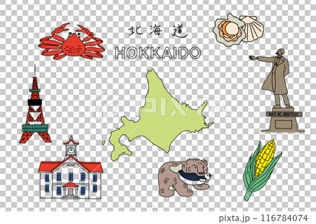 シンプル手書きの北海道カラーイラストセット 116784074