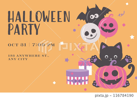 かわいいハロウィンパーティーの背景イラスト フレーム 116784190