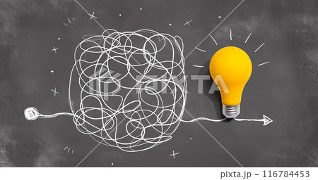 Clarifying complex ideas theme with light bulb Clarifying complex ideas theme with light bulb 116784453