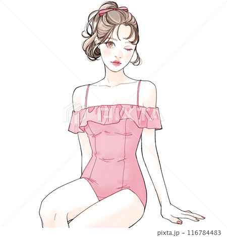 水着で座っている女性 116784483