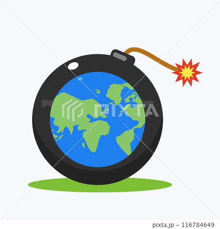 A big black bomb with earth image in it. Isolated Vector Illustration 116784649