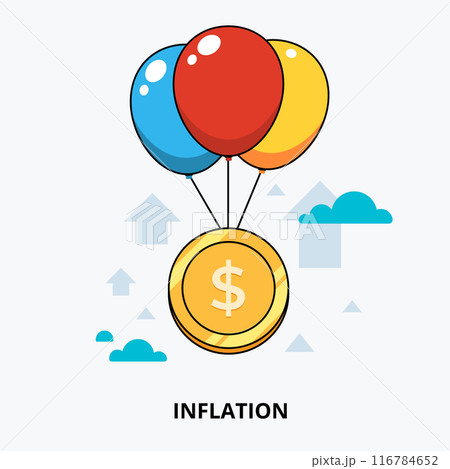 A gold coin flying with three balloons. Isolated Vector Illustration 116784652