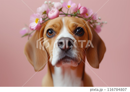 花冠を頭に乗せたビーグル犬 AI生成画像 花冠を頭に乗せたビーグル犬 AI生成画像 116784807