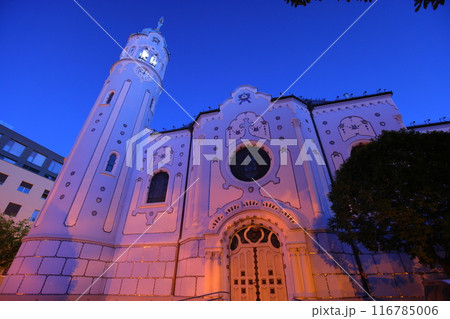 中欧スロヴァキア ブラチスラヴァの青の教会(ブルーチャーチ)と呼ばれる聖アルジュベタ教会の夜景 中欧スロヴァキア ブラチスラヴァの青の教会(ブルーチャーチ)と呼ばれる聖アルジュベタ教会の夜景 116785006