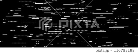 Glitch TV static noise wallpaper. VHS pixel noise texture. Random interference signal concept. Black and white rippled video tape background. Image distorted distressed backdrop effect. Vector 116785198