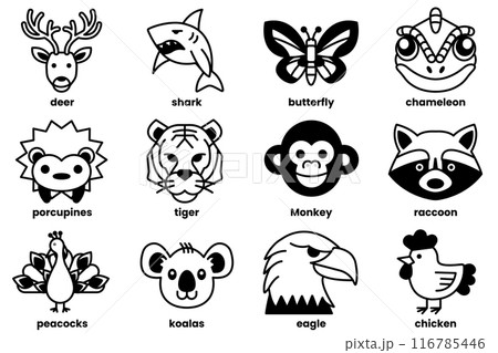 Set of various animal icons in line style 116785446